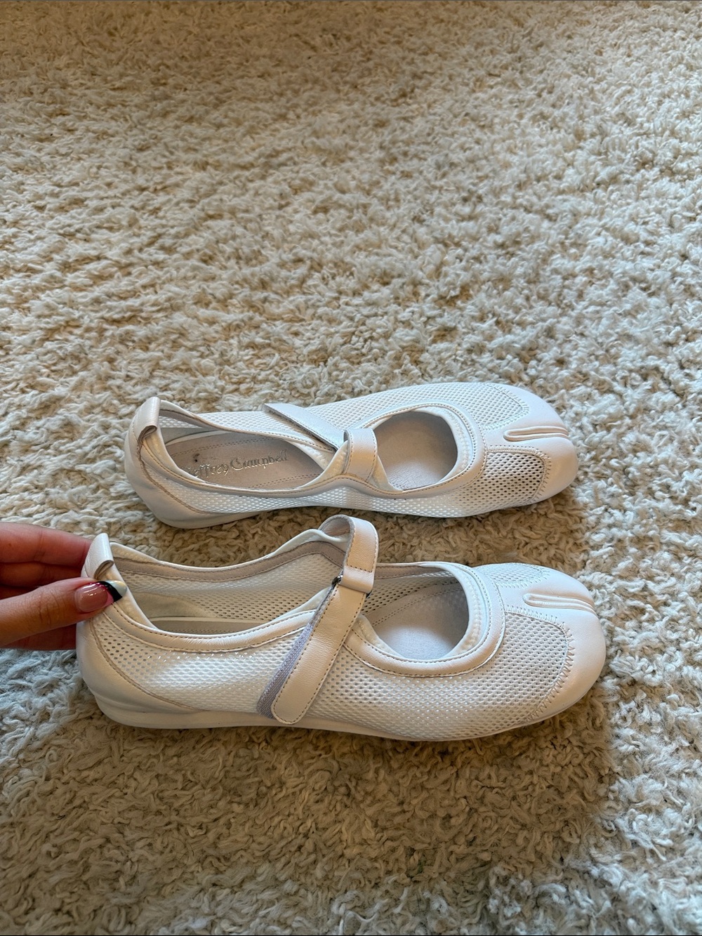 White Mary Jane Athletic Flats with Hook-and-Loop Strap